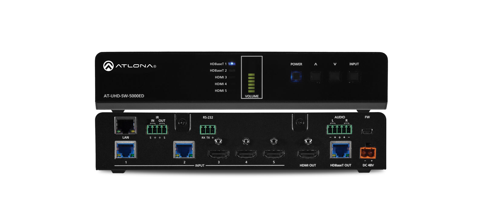 Atlona Five-Input HDMI / HDBaseT Switcher with Mirrored HDMI / HDBaseT Outputs