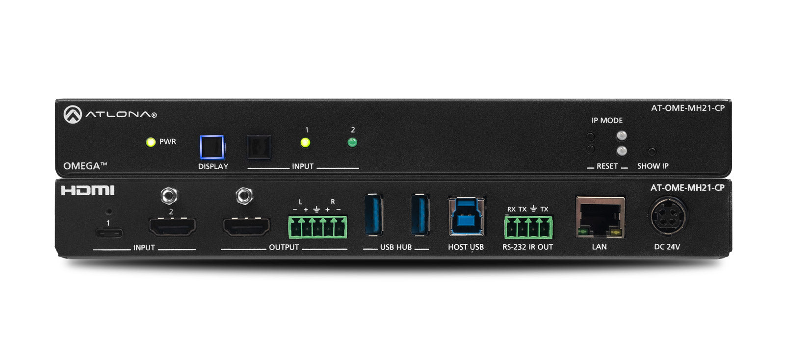 Atlona Two-Input Switcher with USB-C and HDMI Inputs plus USB Hub and Device Charging