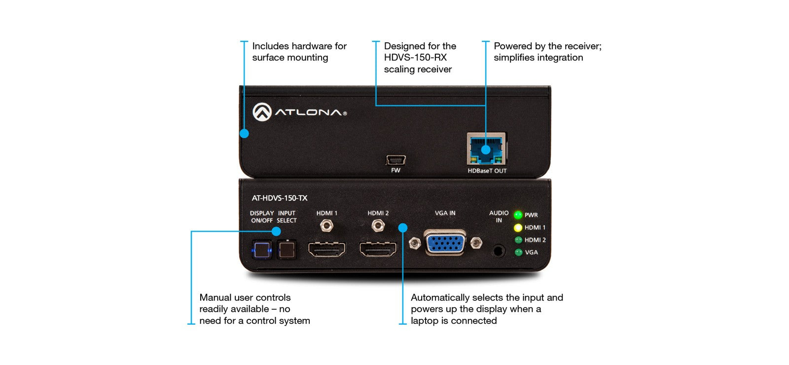 Atlona HDVS-150-KIT HDBaseT TX/RX with Three-Input Switcher and HD Scaler